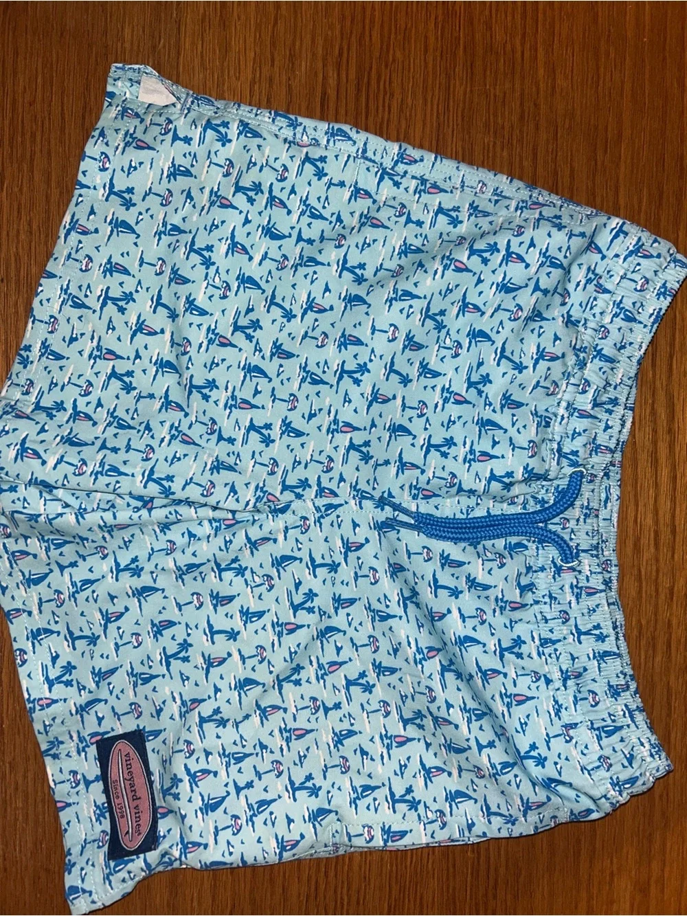 Boys Vineyard Vines Light Blue Sailboat Print Swim Trunks